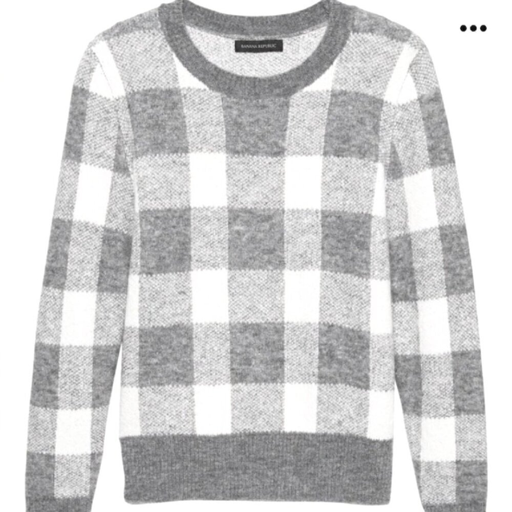 Banana Republic SZXL Mohair gray buffalo check sweater timeless luxury academia